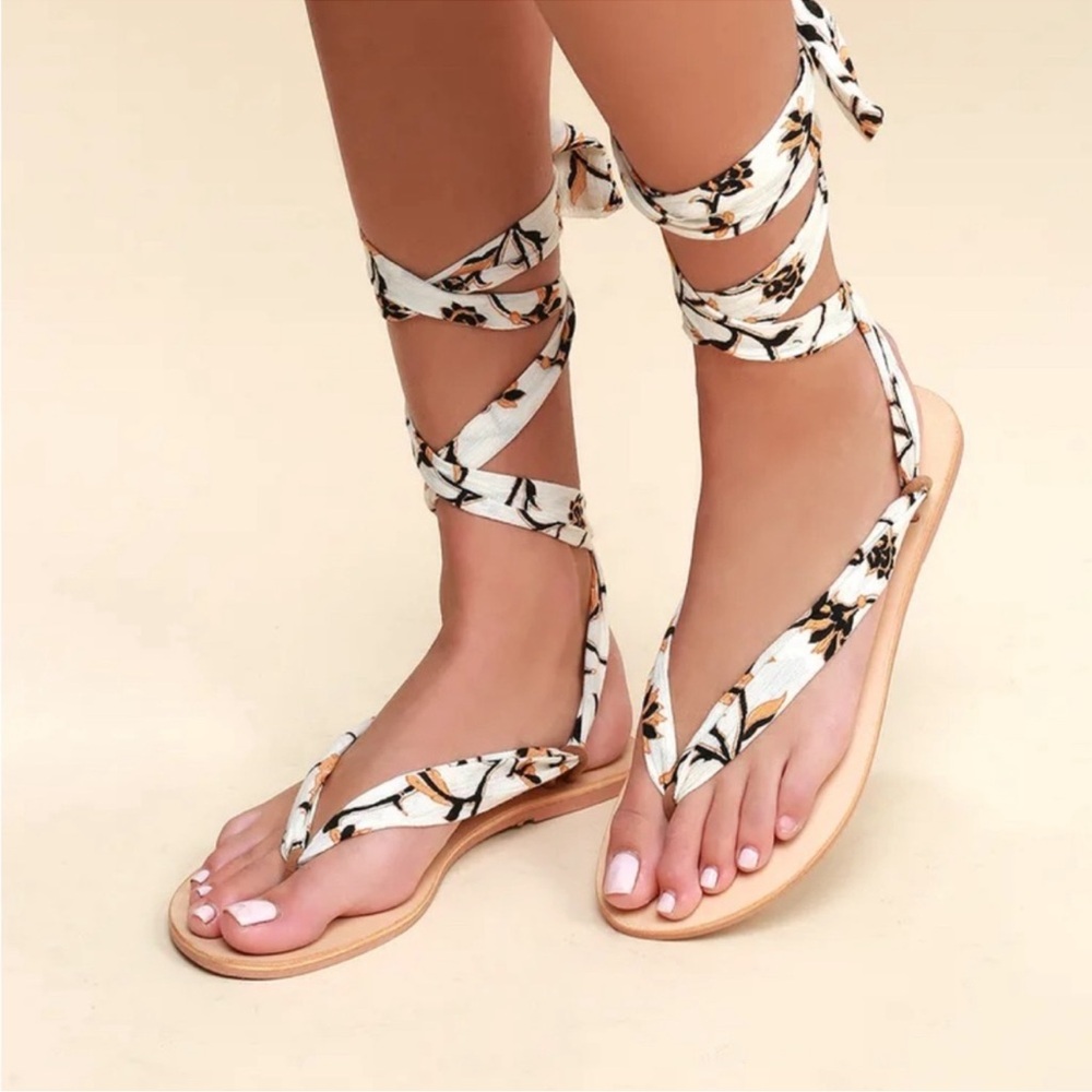 Amuse Society x Matisse Oceano Natural Print Lace-up Thong Sandals size 9